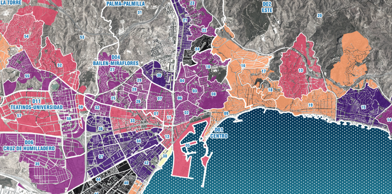 Calidad constructiva media del parque residencial por áreas estadísticas. PMVS Málaga 2023-2028.